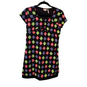 VIntage Y2k Justice Girls Size 18 Multicolor Black Dress Knee Length Diamonds Li